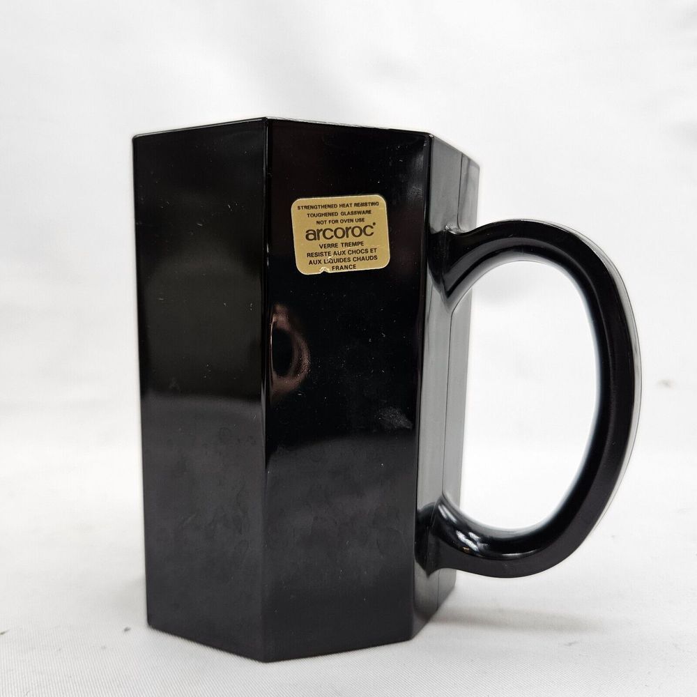 Vintage Arcoroc France Black Octagon Shaped 8‎ Sided Glass Coffee Tea Cup Mug